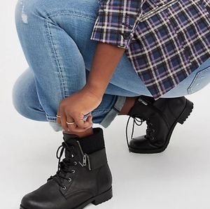 TORRID Black Foldover Sweater Combat Boot 7WW